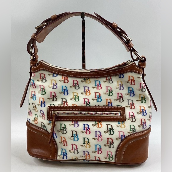 Dooney & Bourke Signature DB 1975 Multicolor & Cream Shoulder Bag 🌈 NO Yellowing - Picture 2 of 5